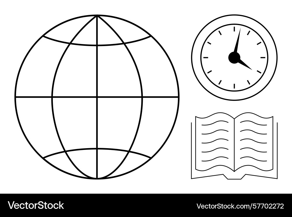Globe with clock and open book representing time Globe with clock and open book representing time vector image