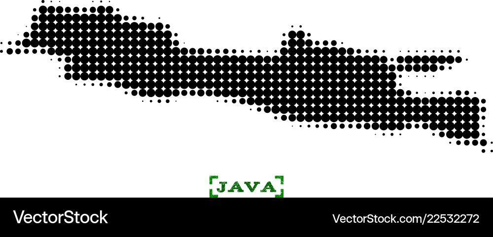Halftone map of java island and grunge caption Vector Image