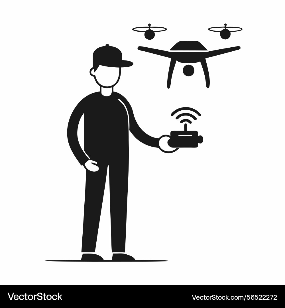 Man controlling drone using remote monochrome Vector Image