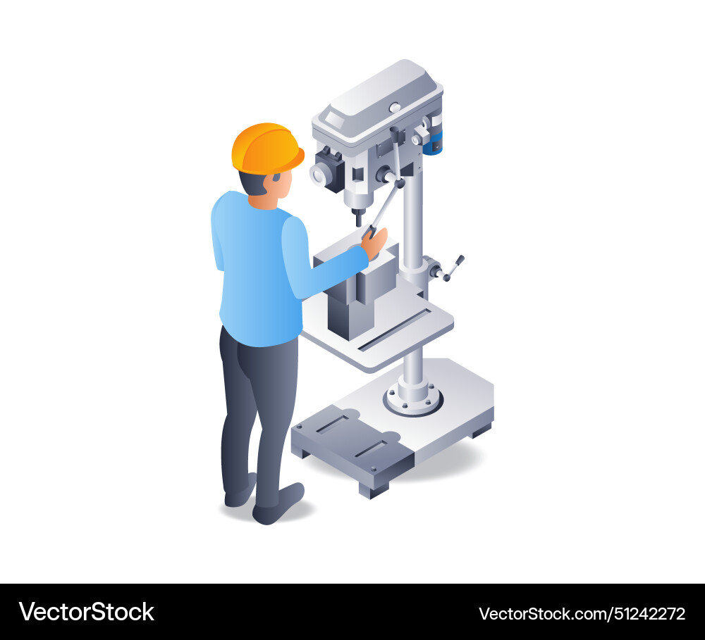 Manual drilling machine system operator flat Manual drilling machine system operator flat vector image