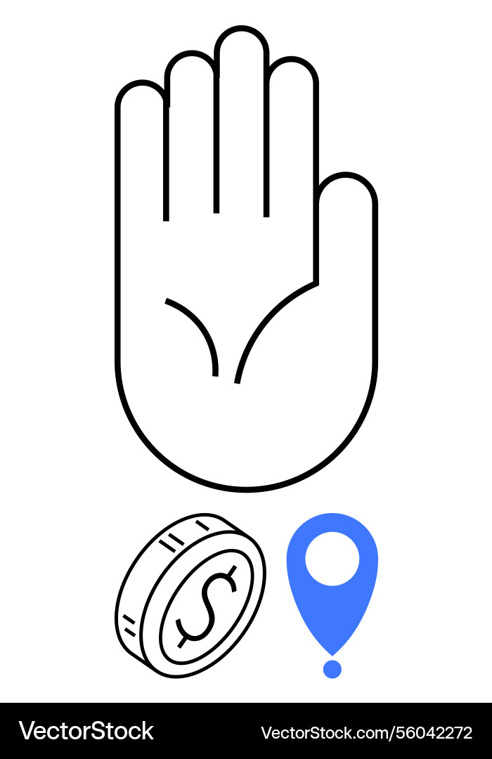 Open hand with a dollar coin and location pin Open hand with a dollar coin and location pin Vector Image