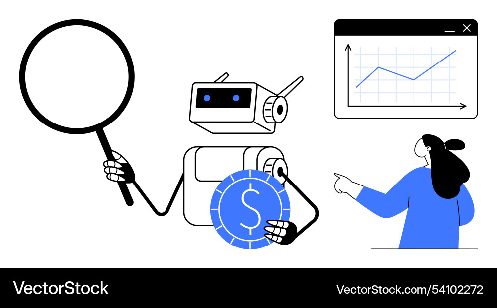 Robot analyzing financial data with chart Robot analyzing financial data with chart vector image