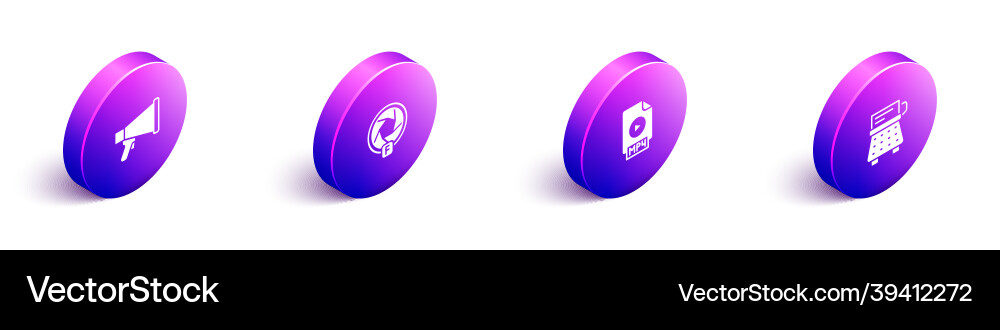 Set isometric megaphone camera shutter mp4 file Set isometric megaphone camera shutter mp4 file vector image