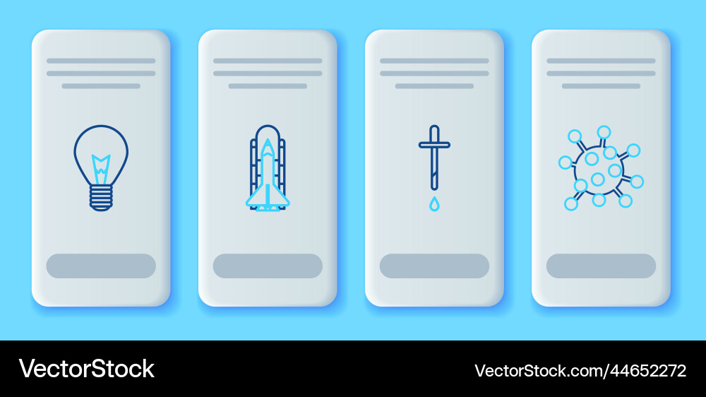 Set line space shuttle and rockets pipette light Set line space shuttle and rockets pipette light vector image