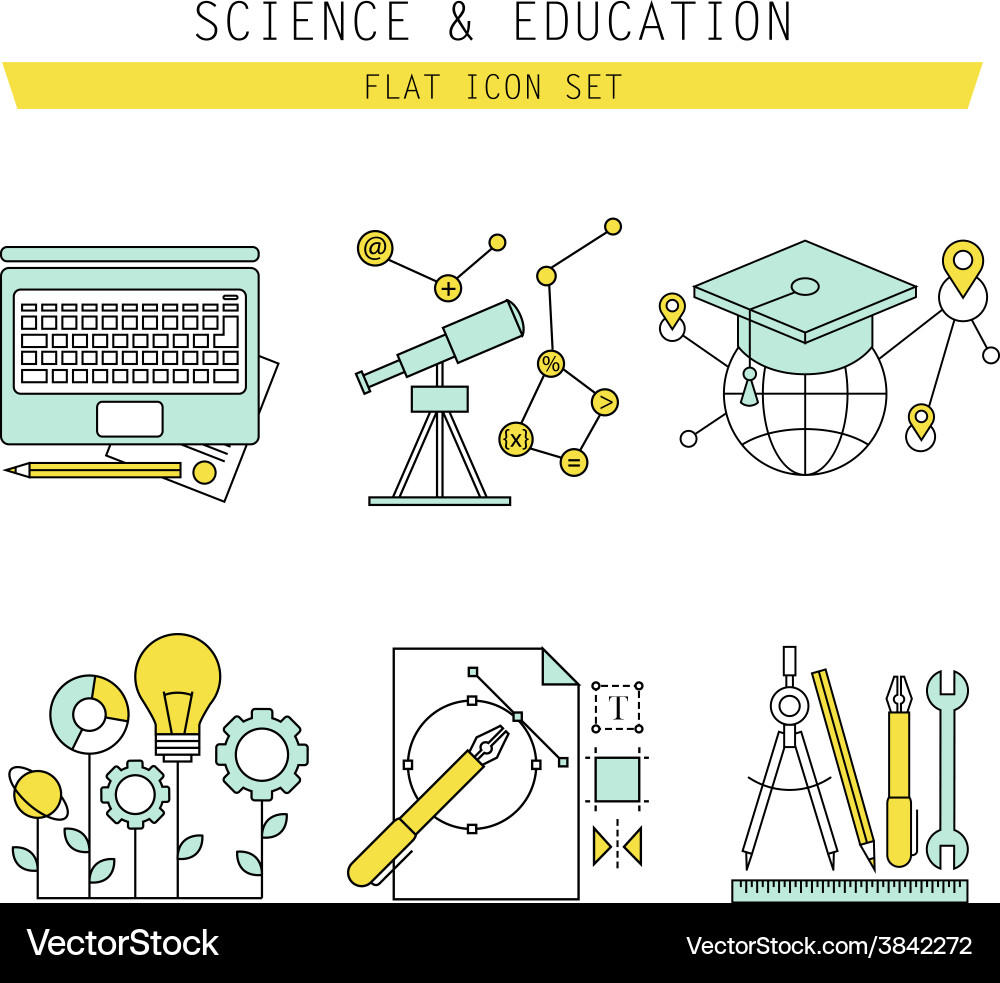 Set of flat line icons for web development vector image
