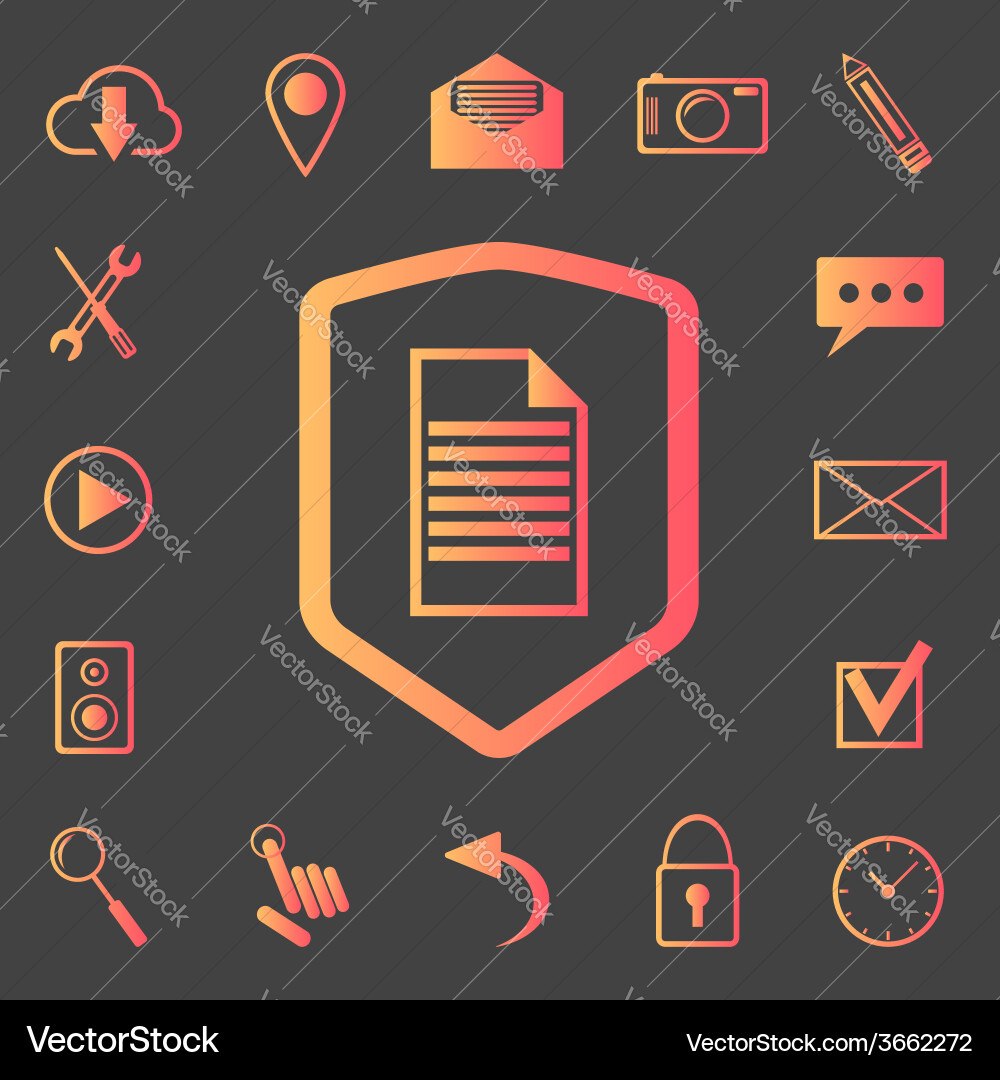 Set of web icons on the shield vector image
