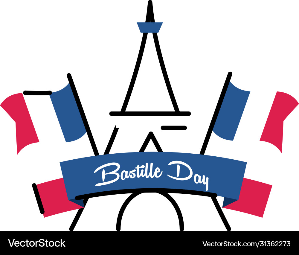 Bastille day eiffel tower with flags line and fill vector image