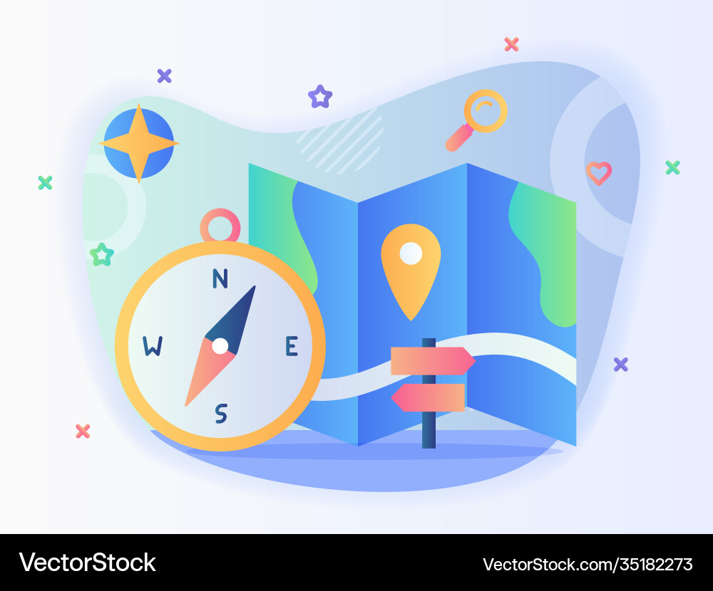 Compass in front pointer location map brochure Compass in front pointer location map brochure vector image