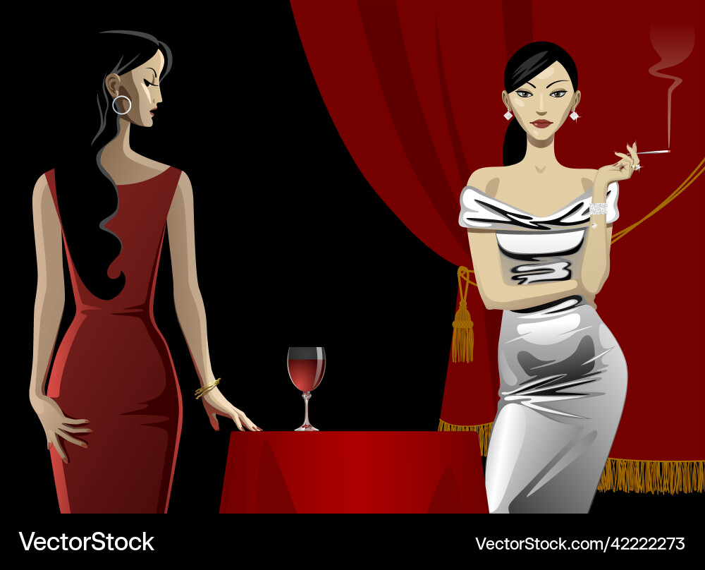Glamorous Frauen in Abendkleider mit Glas Glamorous Frauen in Abendkleider mit Glas vektorbild