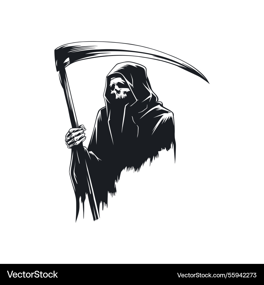 Grim Reaper hält einen Sense mit Totenkopf Gesicht Grim Reaper hält einen Sense mit Totenkopf Gesicht vektorbild