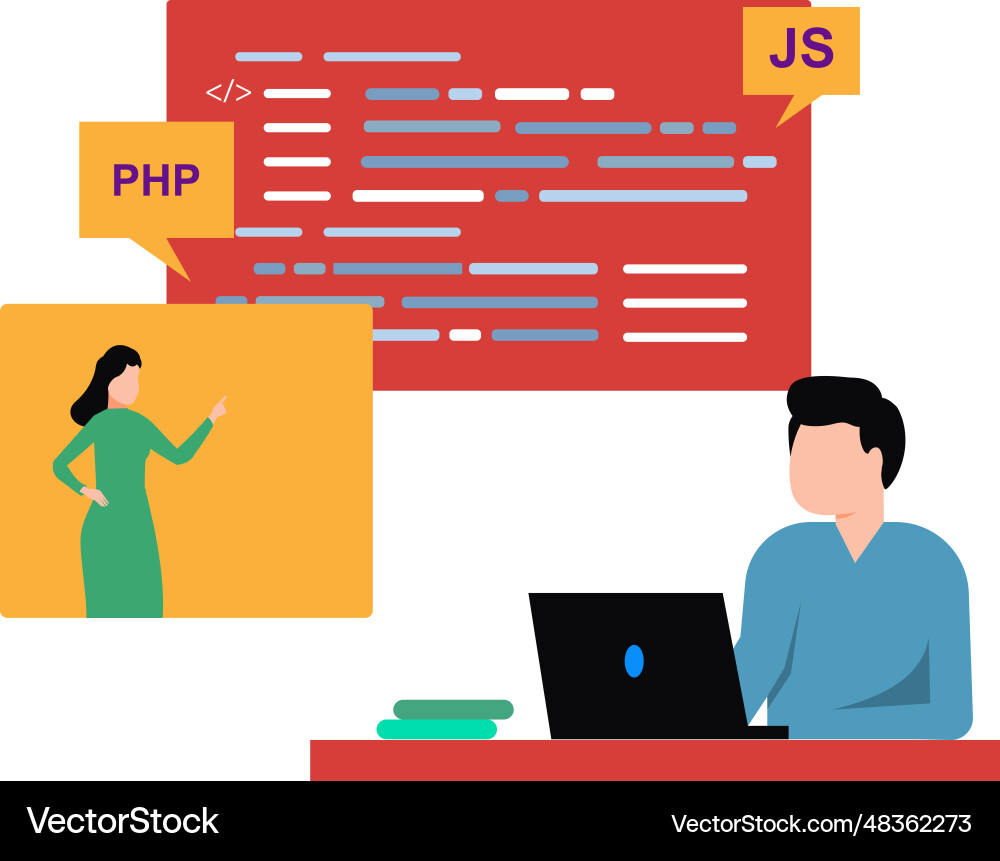 Guy is coding php Vector Image