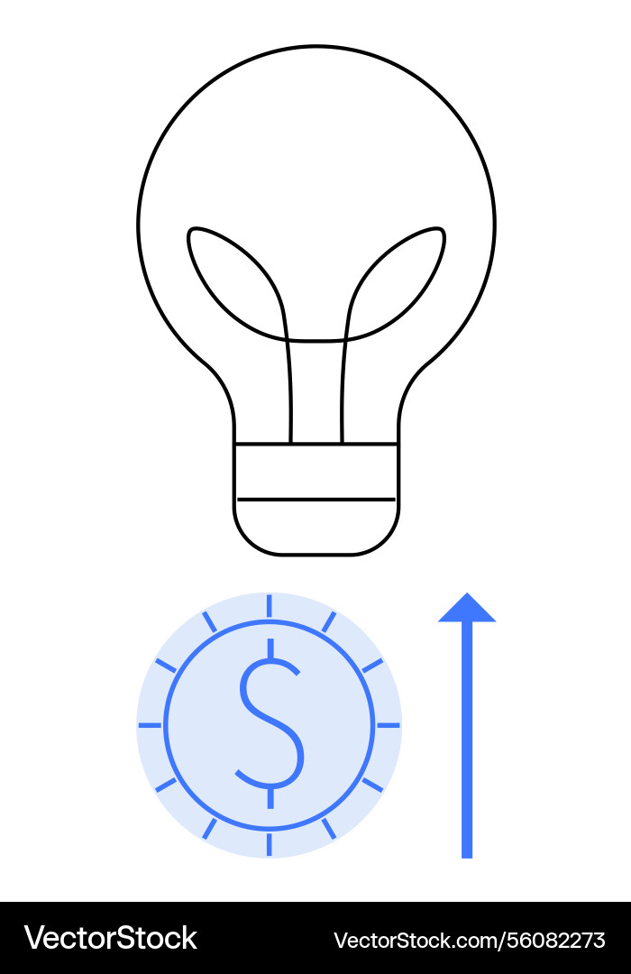 Lightbulb and coin with upward arrow representing Lightbulb and coin with upward arrow representing Vector Image