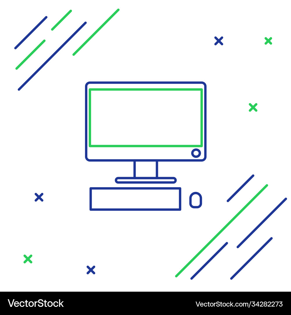 Line computer monitor with keyboard and mouse icon Line computer monitor with keyboard and mouse icon Vector Image