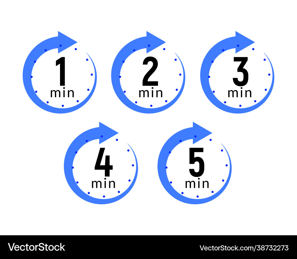Minutes clock quick number icon 1-5 min time vector image