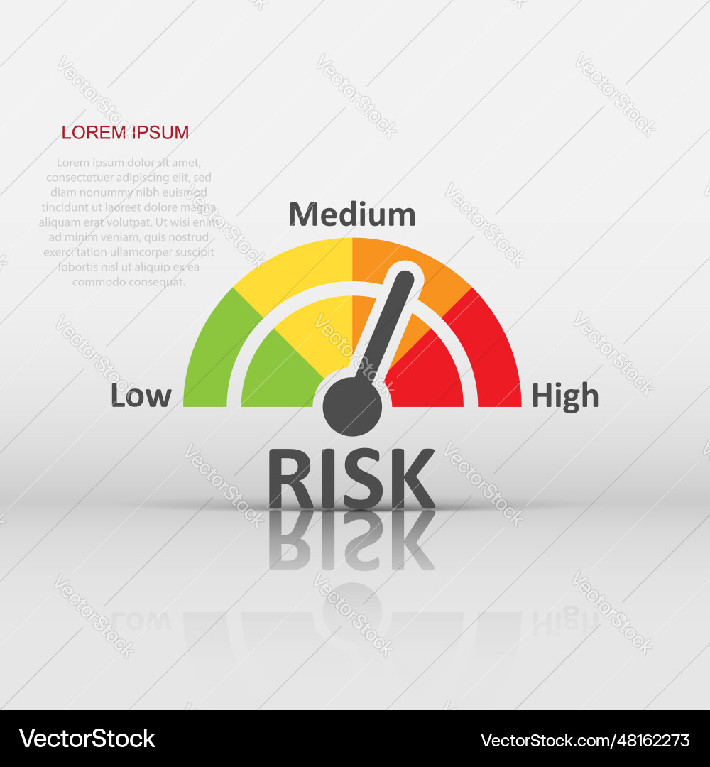 Risk meter icon in flat style rating indicator Risk meter icon in flat style rating indicator vector image