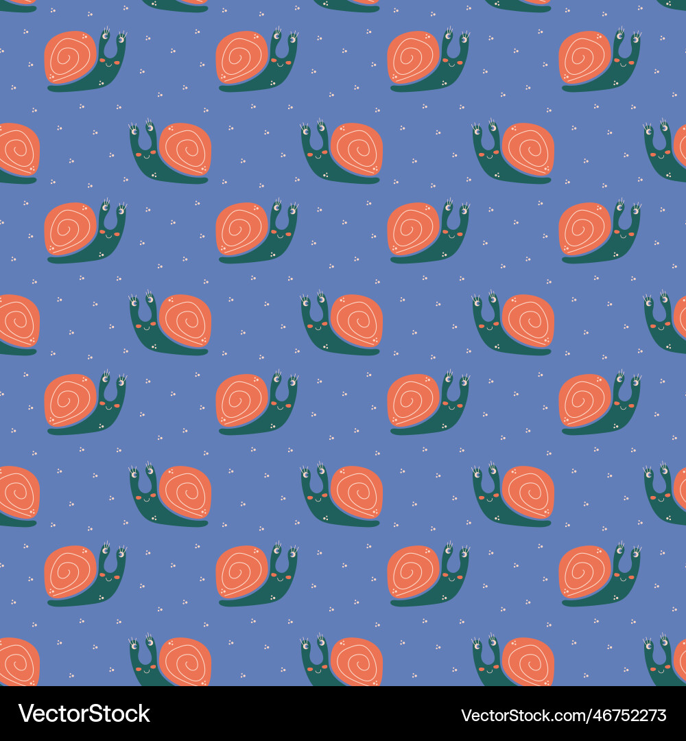 Seamless pattern with a cute snail character vector image