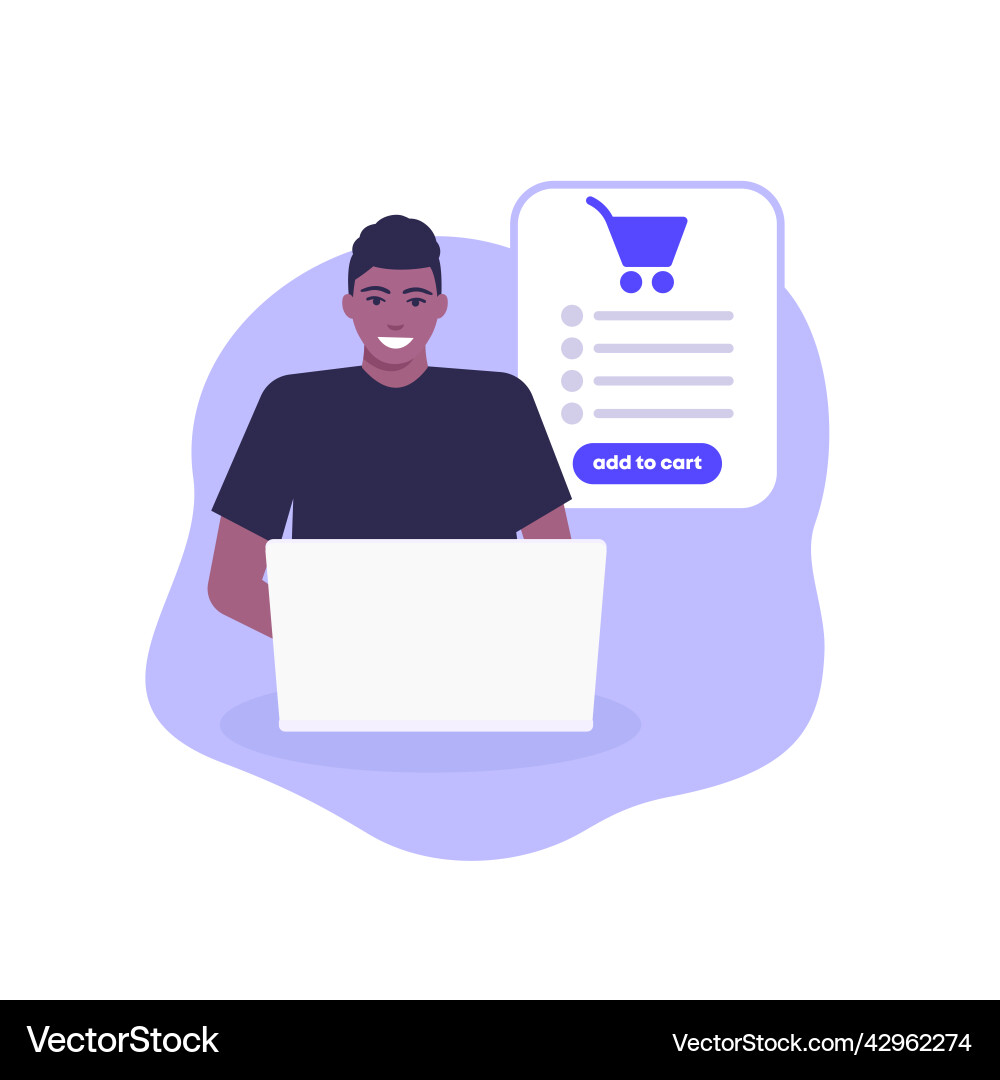 Add to cart with happy man Vector Image