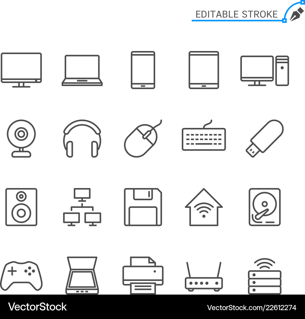 Computer Line Icons - Stroke Style Vector Image