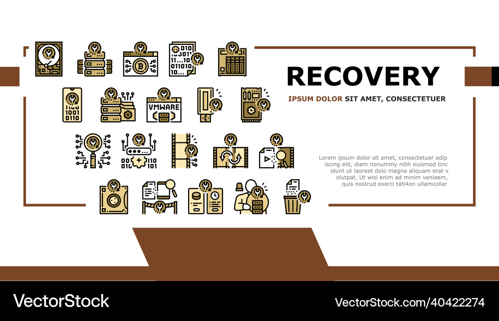 Data recovery computer processing landing header Data recovery computer processing landing header vector image