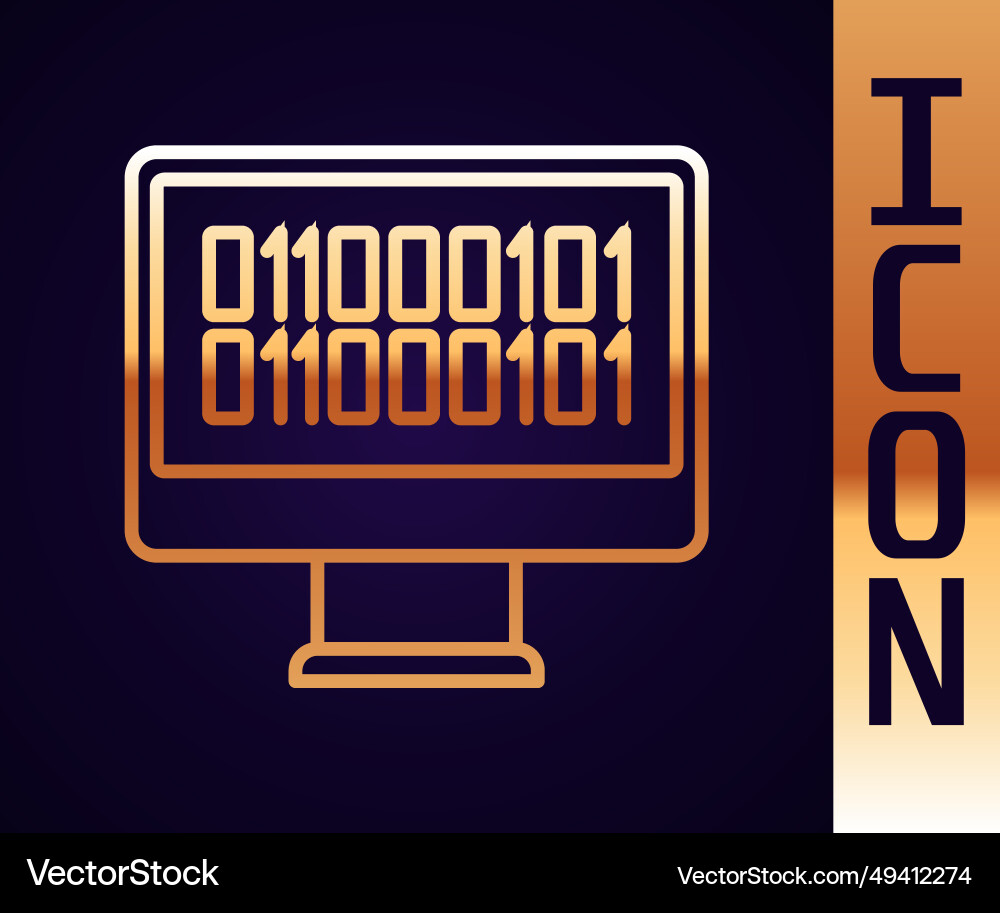 Gold line binary code icon isolated on black Gold line binary code icon isolated on black vector image