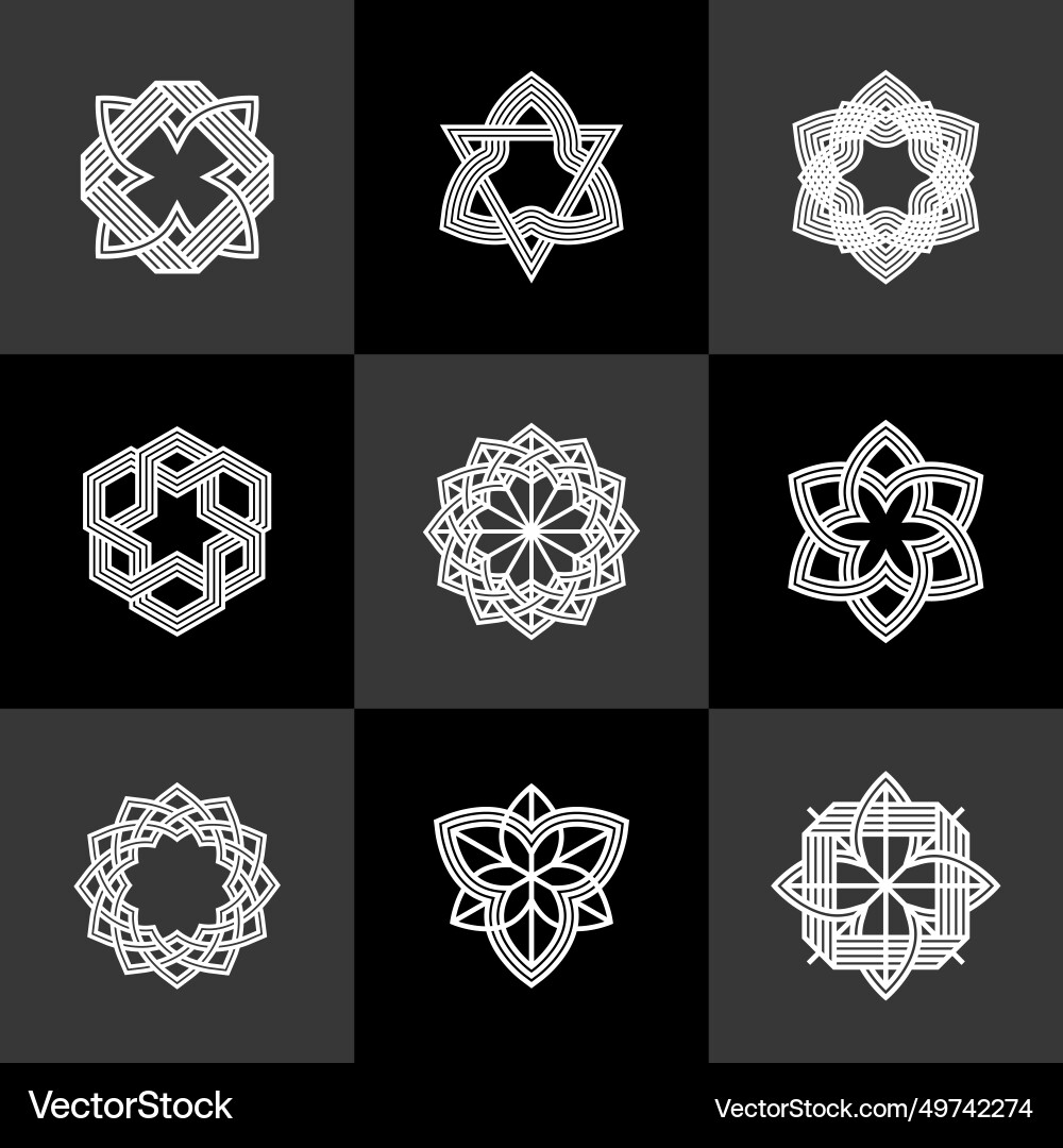 Intertwined lines vintage style icons collection Intertwined lines vintage style icons collection vector image