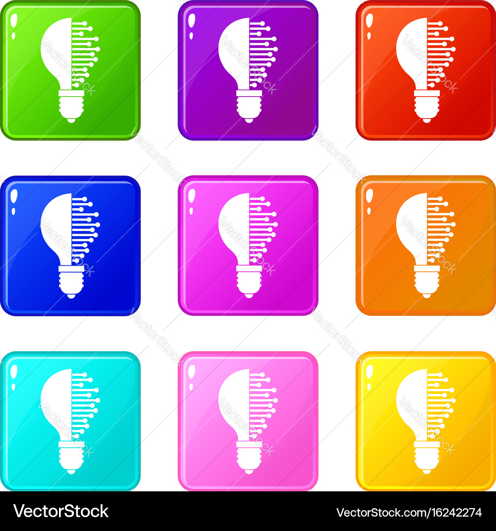 Lightbulb with microcircuit set 9 vector image
