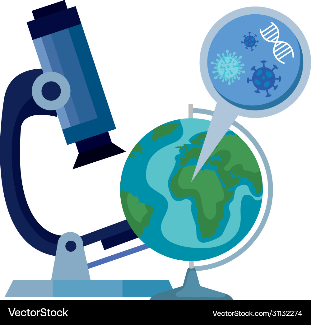 Microscope with world planet and microorganisms Vector Image