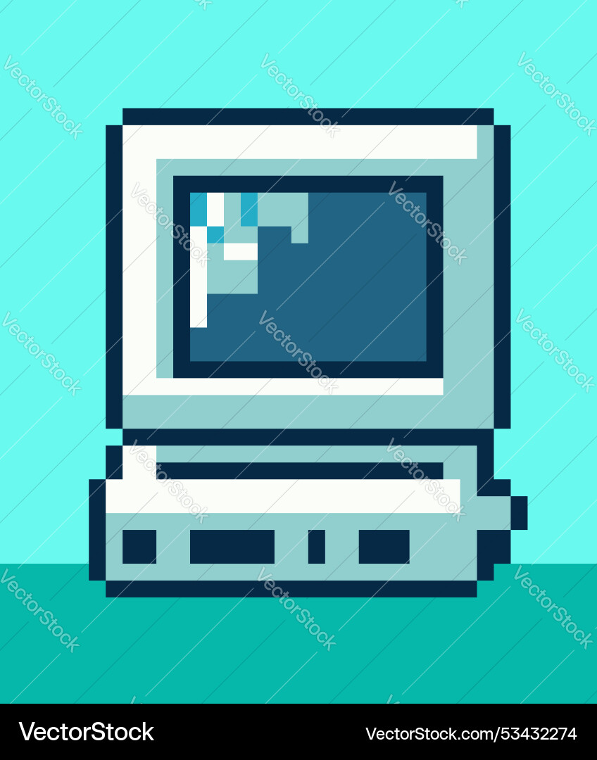 Old computer pixel art icon Old computer pixel art icon vector image