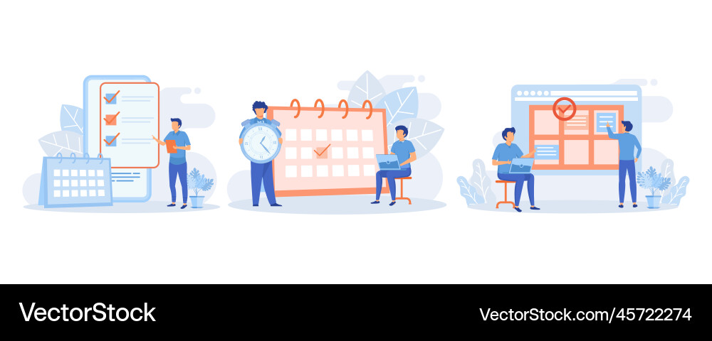 Schedule planning characters work tasks Schedule planning characters work tasks Vector Image