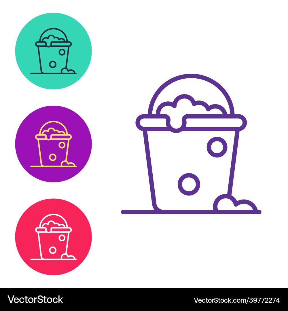 Set line bucket with foam and bubbles icon Set line bucket with foam and bubbles icon vector image