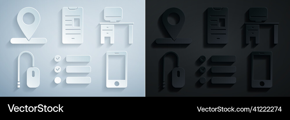 Set task list computer monitor and desk mouse Set task list computer monitor and desk mouse vector image