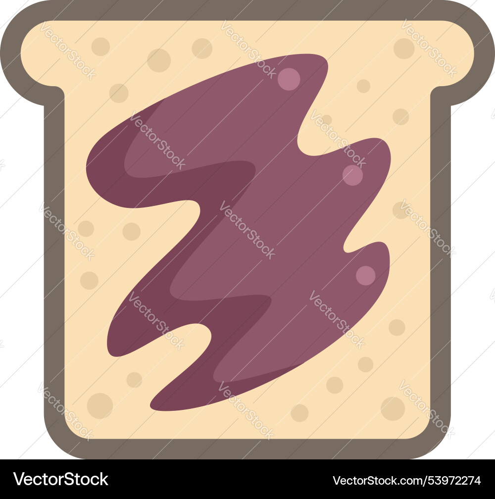 Slice of bread covered in grape jelly spreading Slice of bread covered in grape jelly spreading vector image