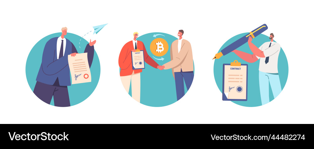 Smart contract blockchain users exchanging Smart contract blockchain users exchanging vector image