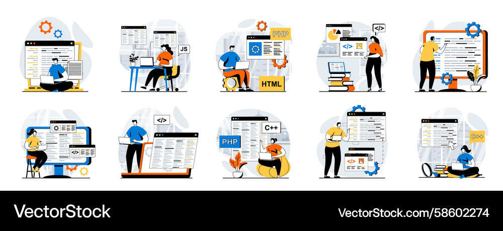 Software development web concept with people Software development web concept with people Vector Image