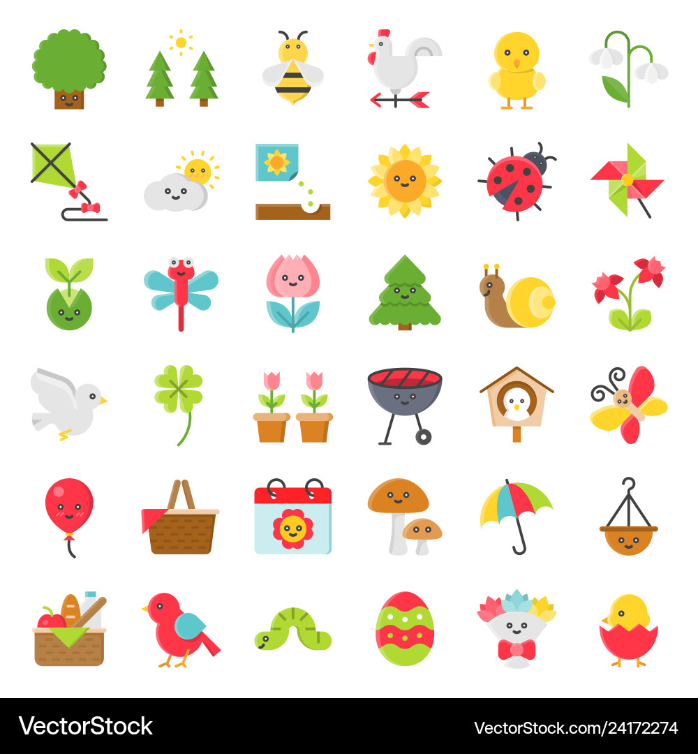 Spring Icons - Cute Animal & Floral Set Vector Image