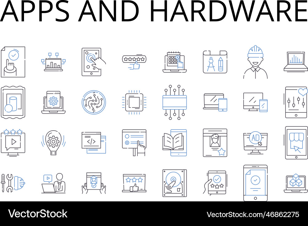 Apps and hardware line icons collection software vector image