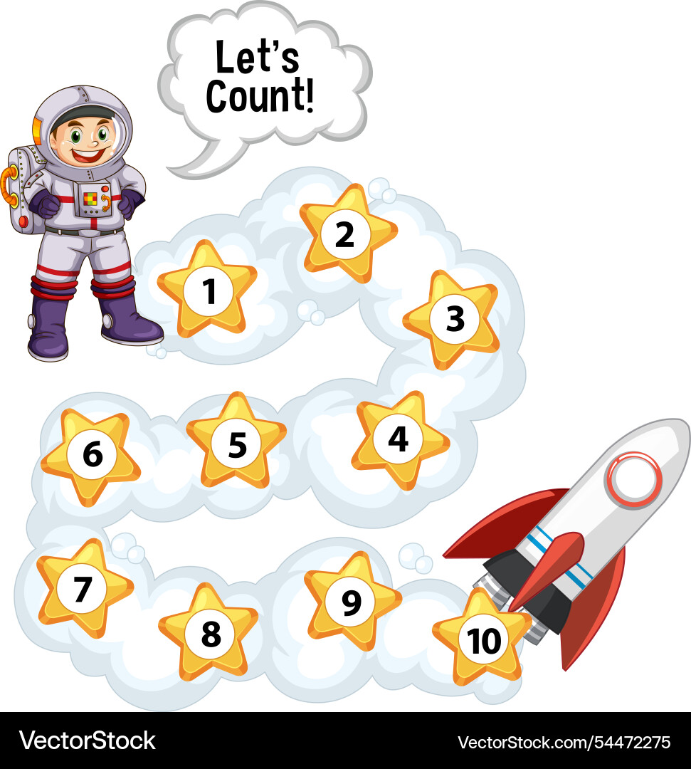 Astronaut and rocket counting stars from one Astronaut and rocket counting stars from one vector image