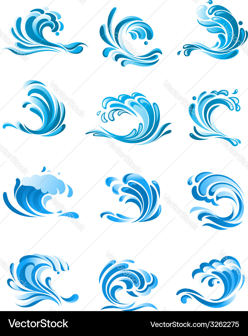 Blue Water Wave Icons vector image