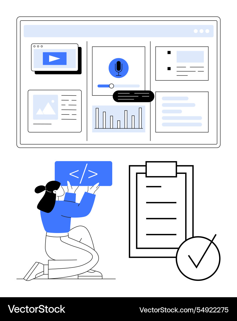 Developer testing features and analyzing data Developer testing features and analyzing data vector image