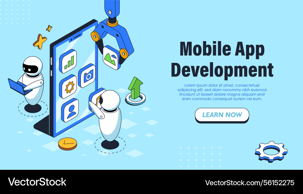 Mobile app development concept scene Mobile app development concept scene vector image