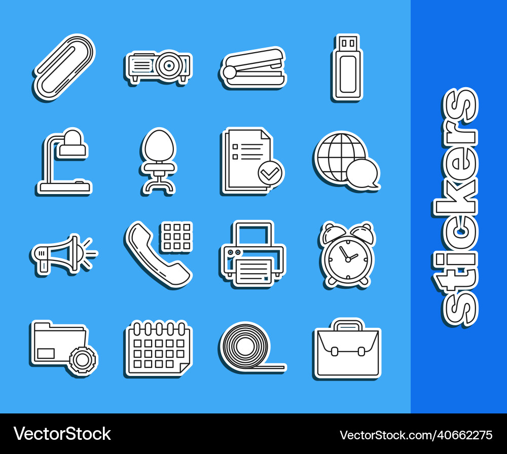 Set line briefcase alarm clock world map made Set line briefcase alarm clock world map made Vector Image
