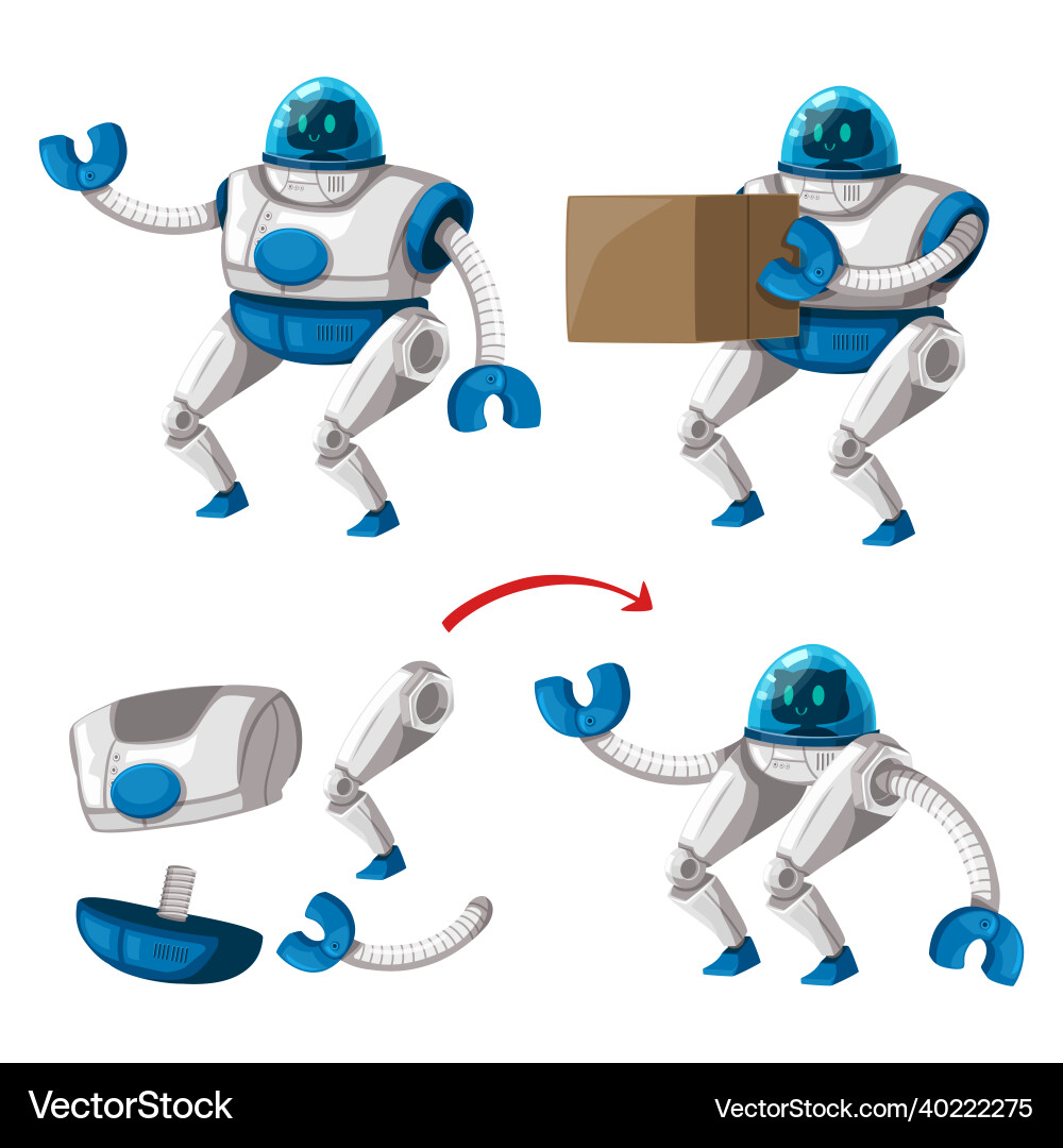 Set of android character robot cartoon style Set of android character robot cartoon style vector image