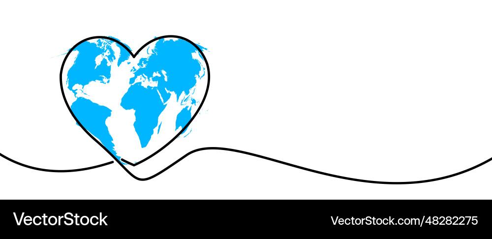 Single line drawn heart shape with world map Single line drawn heart shape with world map vector image