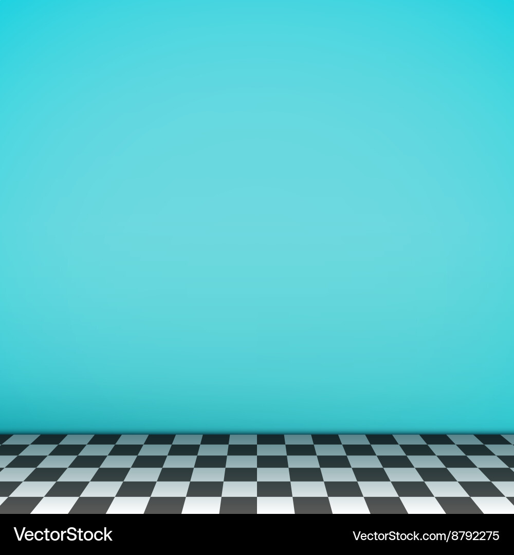 Turquoise empty scene with checkerboard floor Vector Image