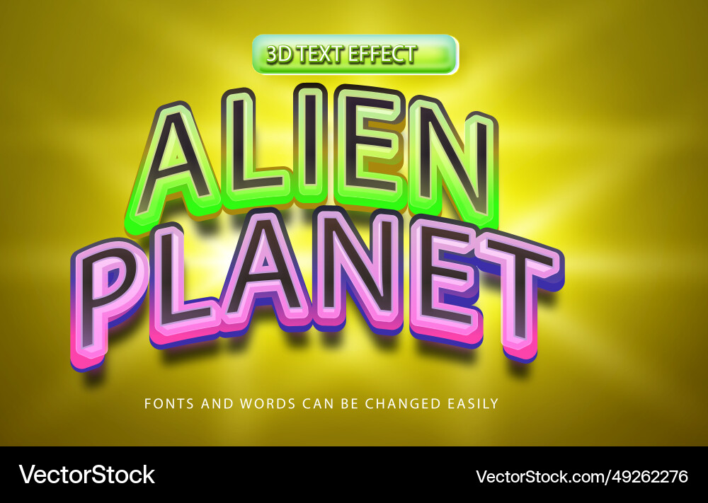 Alien planet 3d editable text effect style Vector Image