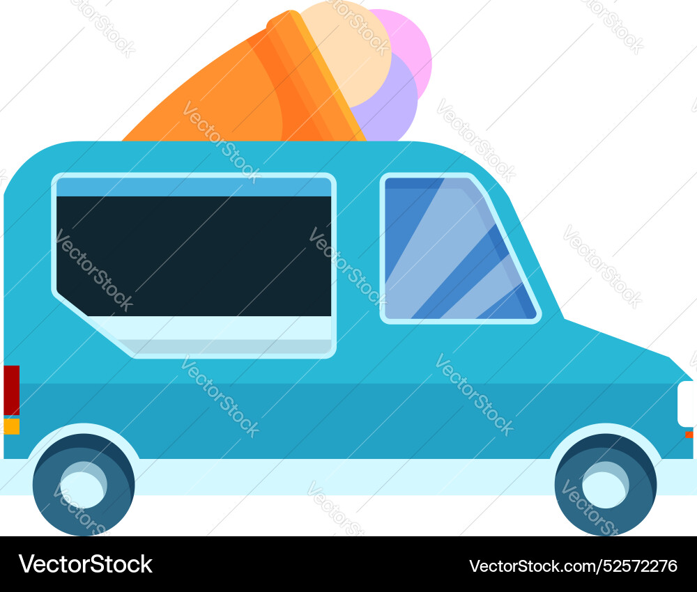 Blue ice cream truck serving delicious frozen Blue ice cream truck serving delicious frozen vector image