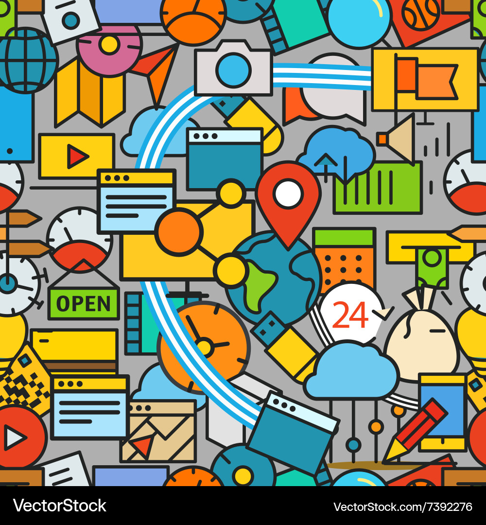 Different technology color icons seamless pattern vector image