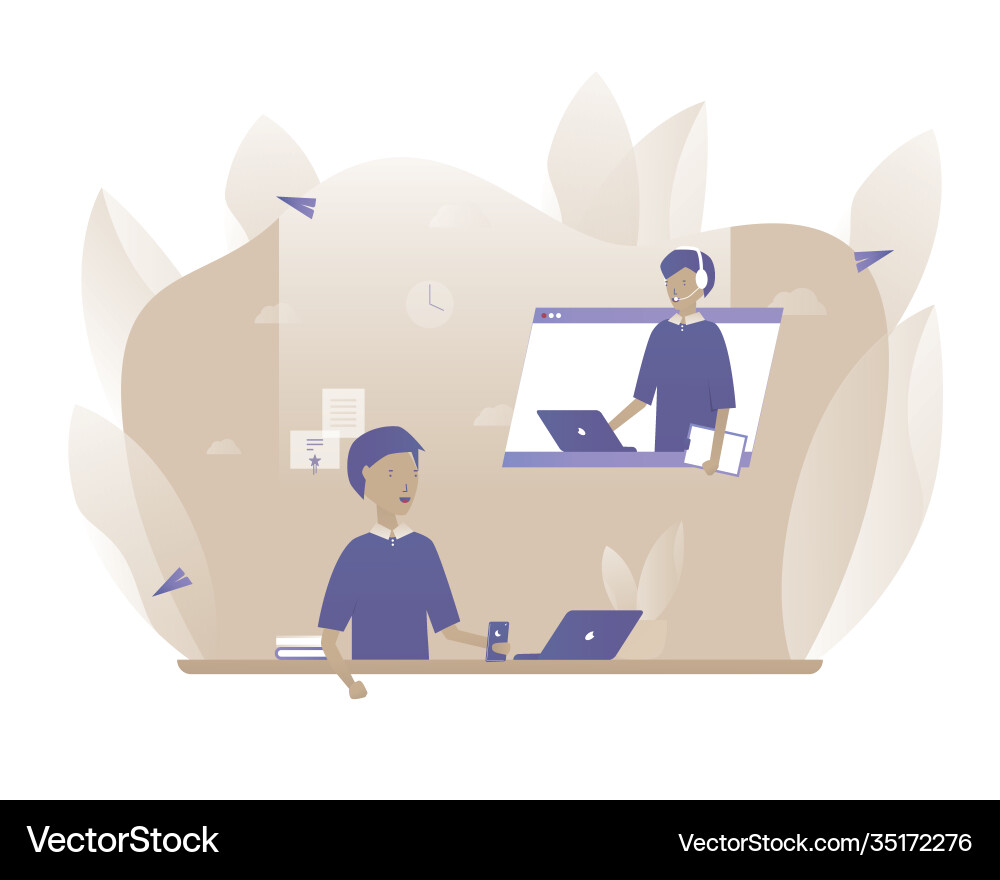 Man is viewing a lecture or webinar Vector Image