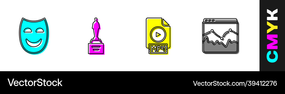Set comedy theatrical mask movie trophy mp4 file Set comedy theatrical mask movie trophy mp4 file Vector Image