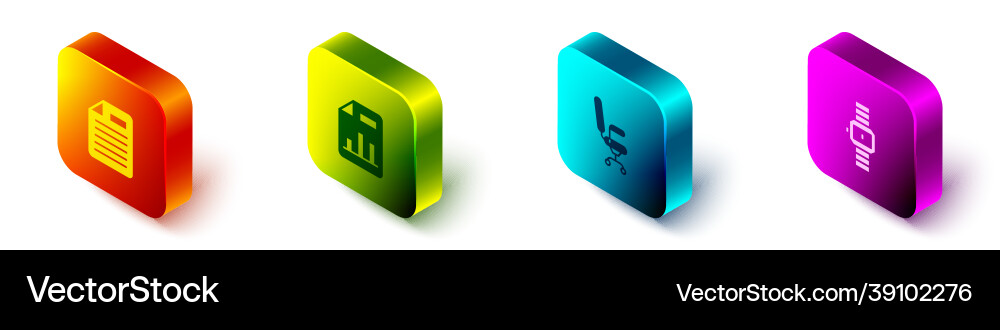 Set isometric file document with graph Set isometric file document with graph vector image